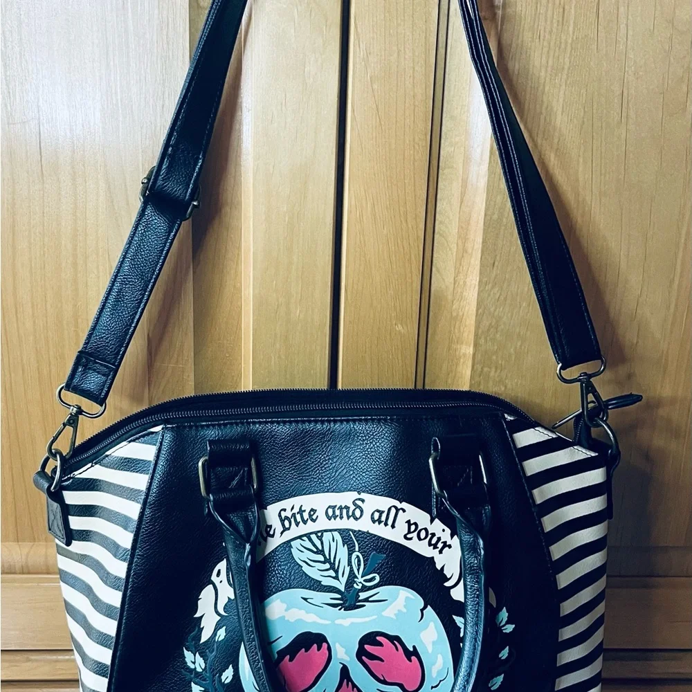 EUC Black / White Striped Loungefly Snow White Poisoned Apple Purse / Wallet - Picture 10 of 15